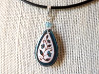 Turquoise and White Spring Vines Teardrop Earrings and Matching Necklace Pysanky Jewelry by So Jeo